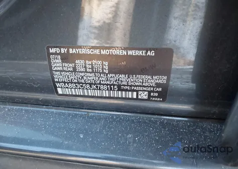 2018 BMW 340I z USA, uszkodzony, nr VIN WBA8B3C58JK788115